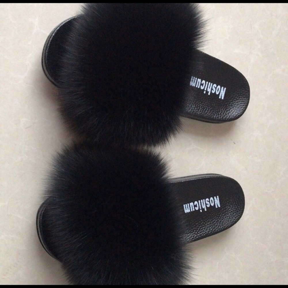 %100 real raccoon fur slides